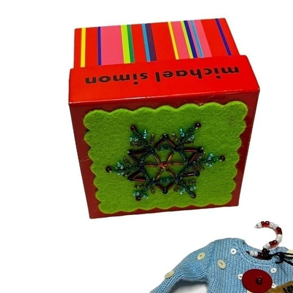 Michael Simon North Pole Mini Sweater Ornament Icy Blue Multi H094328 Beaded Box